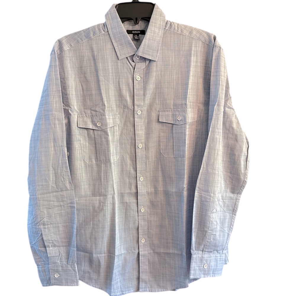 Alfani Men’s Elevate Textured Blue Casual Button Down Shirt Long Sleeves M New